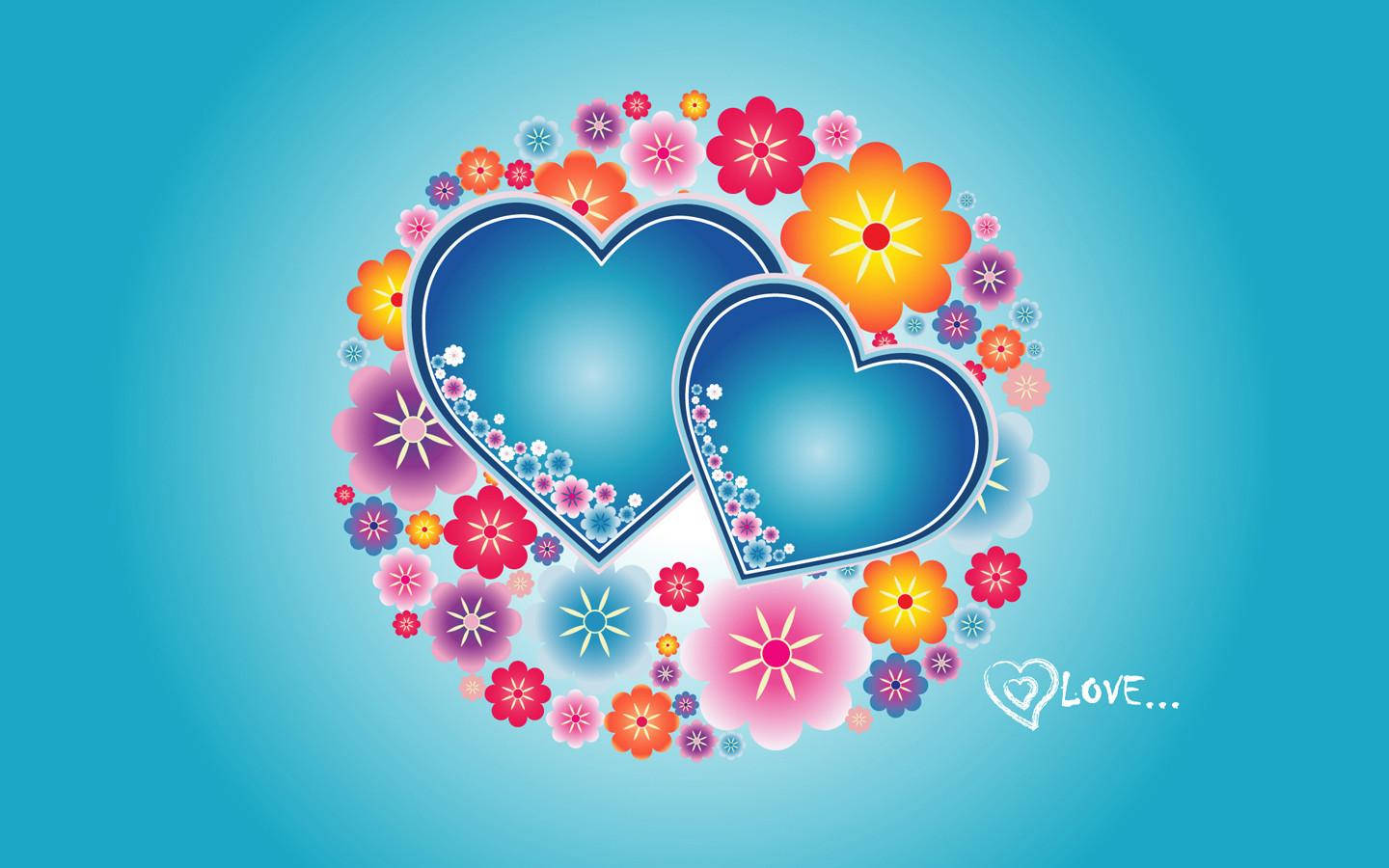 Blou Liefdeharte Floral Muurpapier