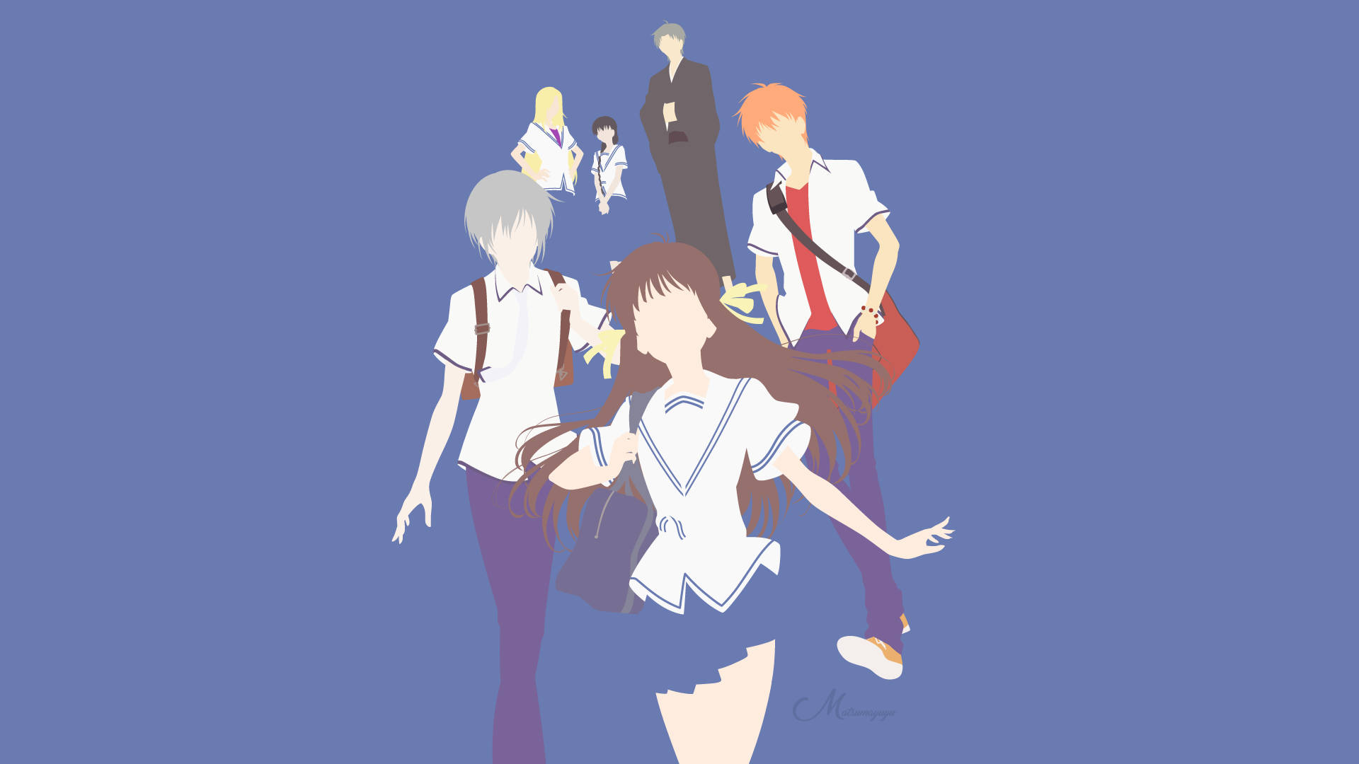 Blou Minimalistiese Fruits Basket 2019 Muurpapier