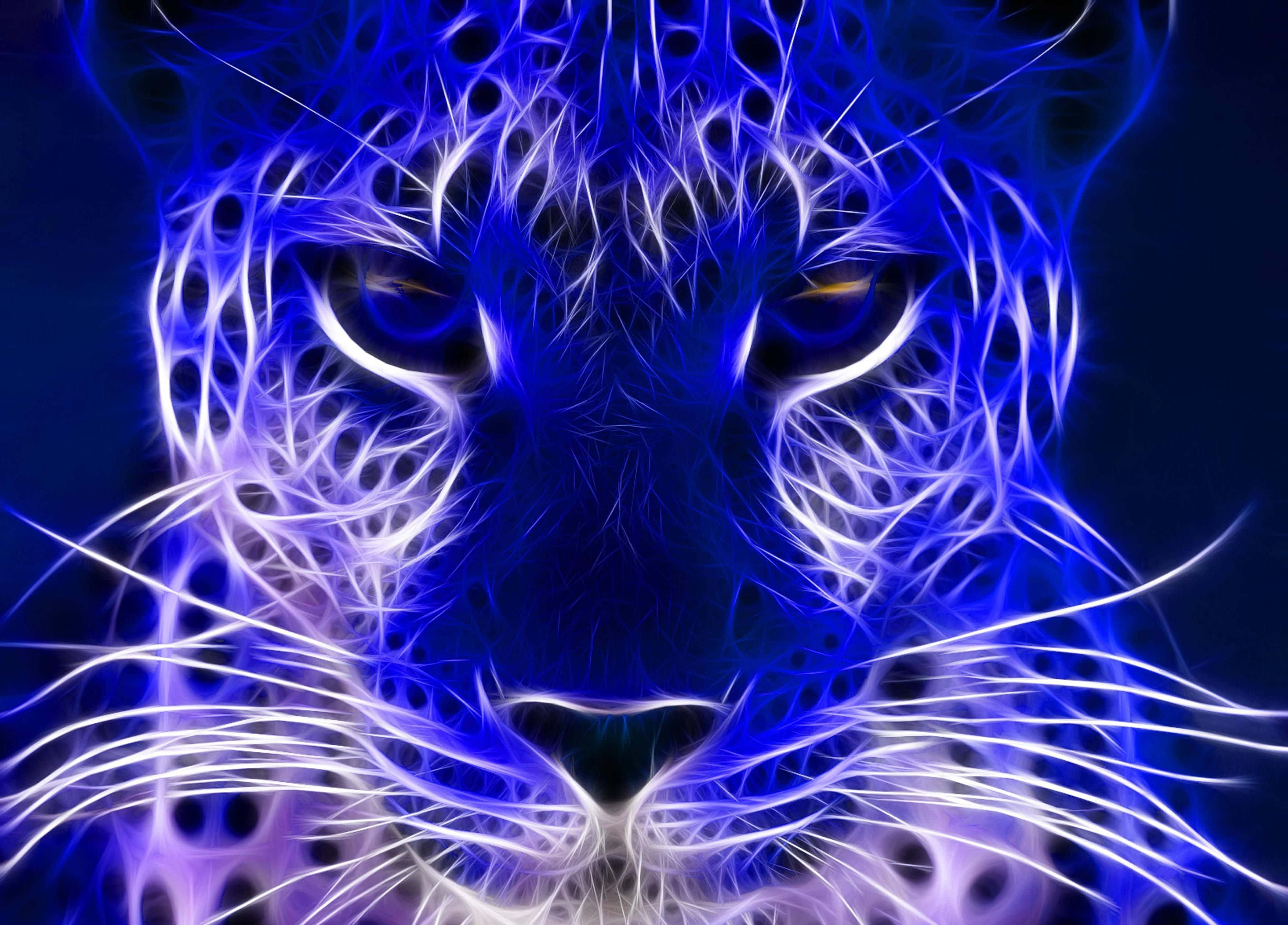 Blou Neon Diere Luiperd Muurpapier