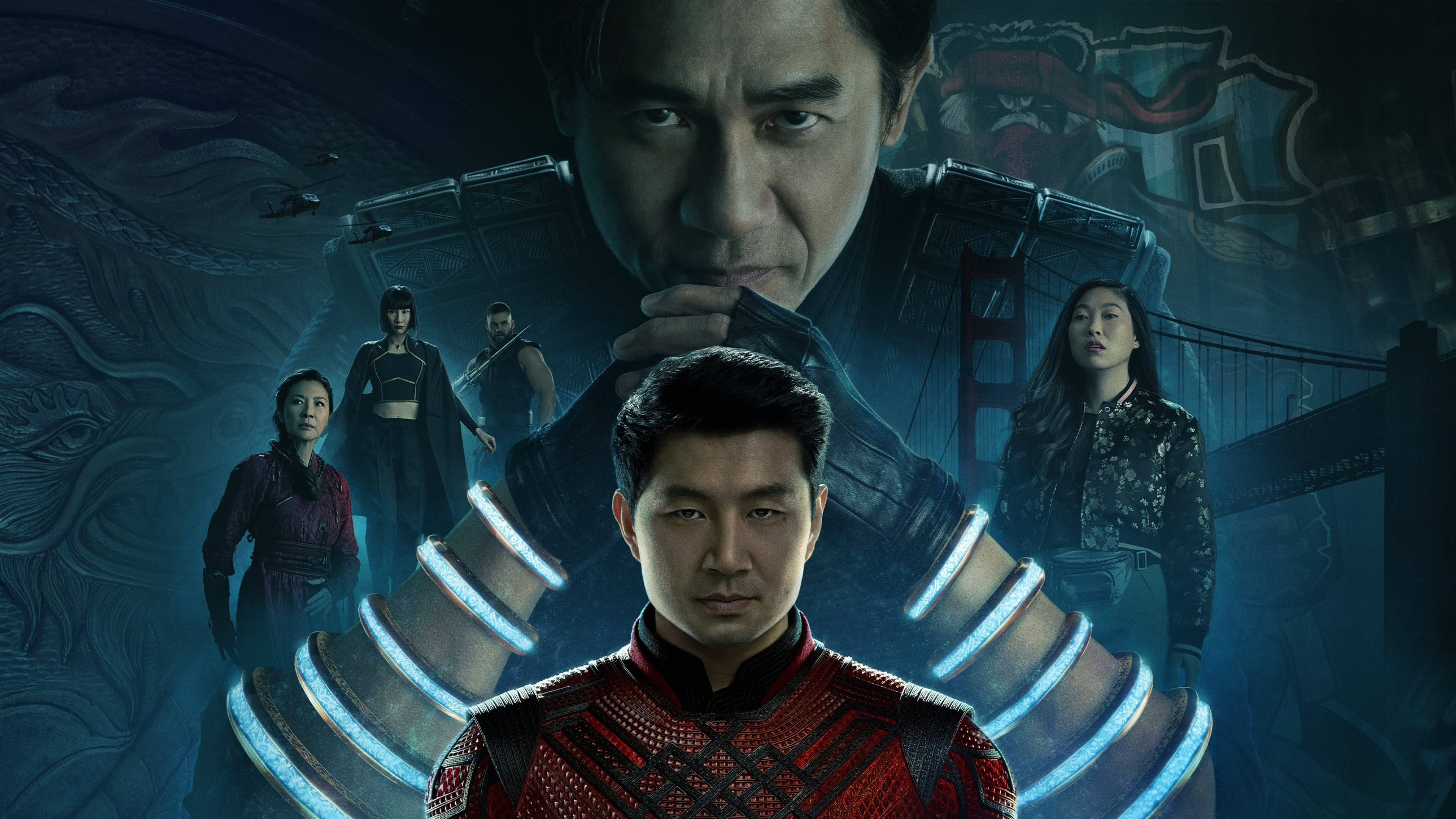 Blou Plakaat van Shang Chi en die Legende van die Tien Ringe Muurpapier