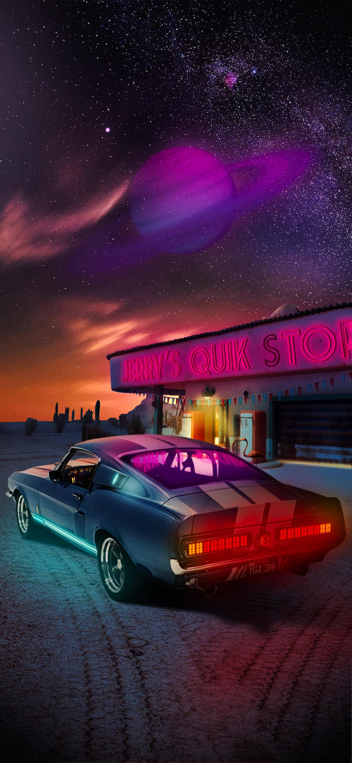 Blou Shelby Mustang Motor iPhone Muurpapier