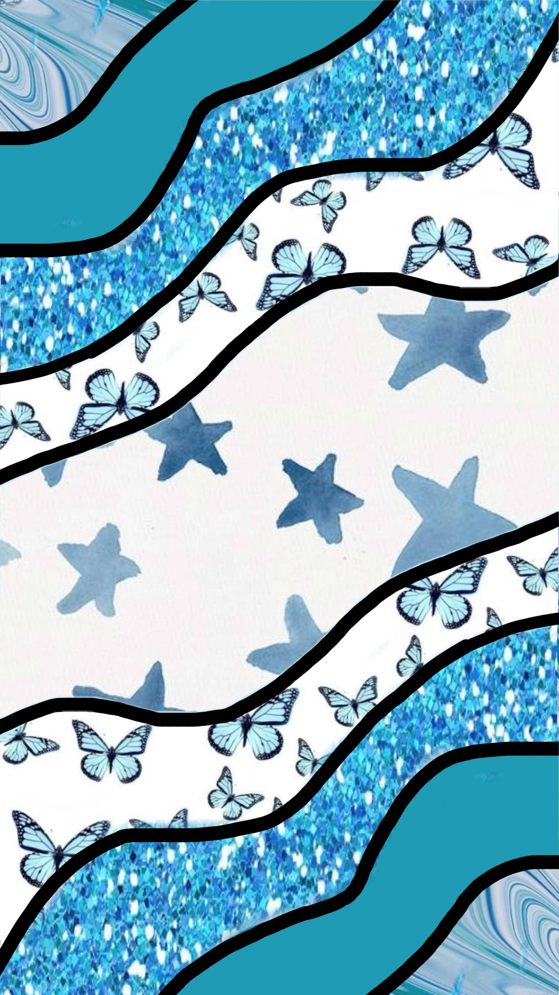 Blou Temal Preppy PFP Lae en Kurwes Muurpapier
