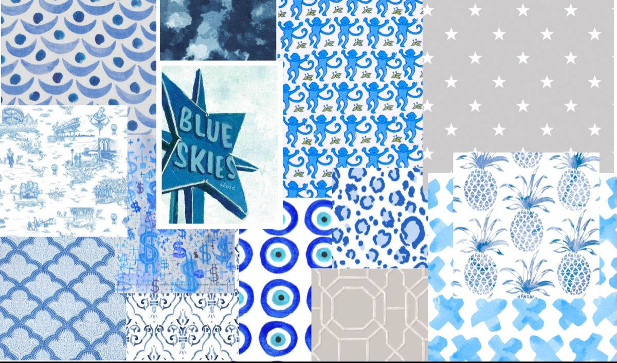 Blou Temas Preppy PFP Collage Muurpapier