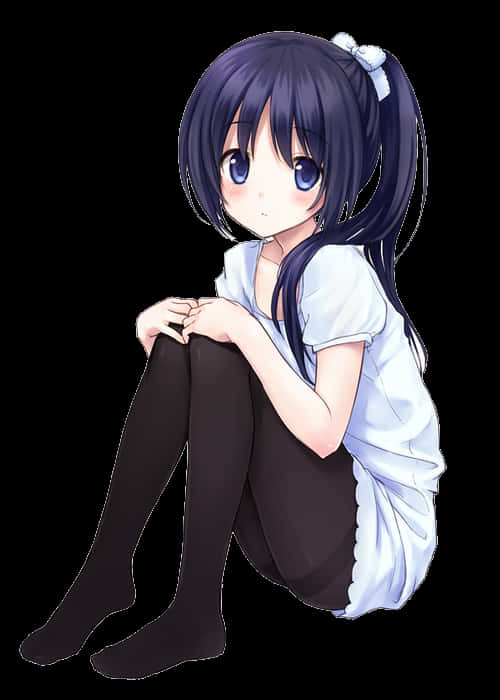 Blouharige Anime Meisie Sit Muurpapier