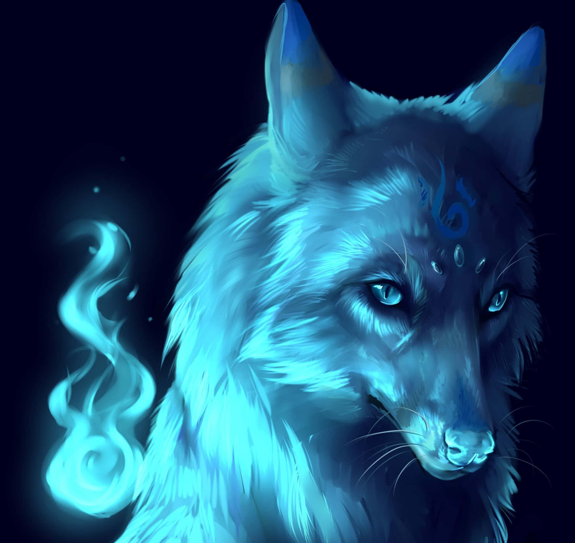 Blouvuurwolf met voorkopsimbool Muurpapier