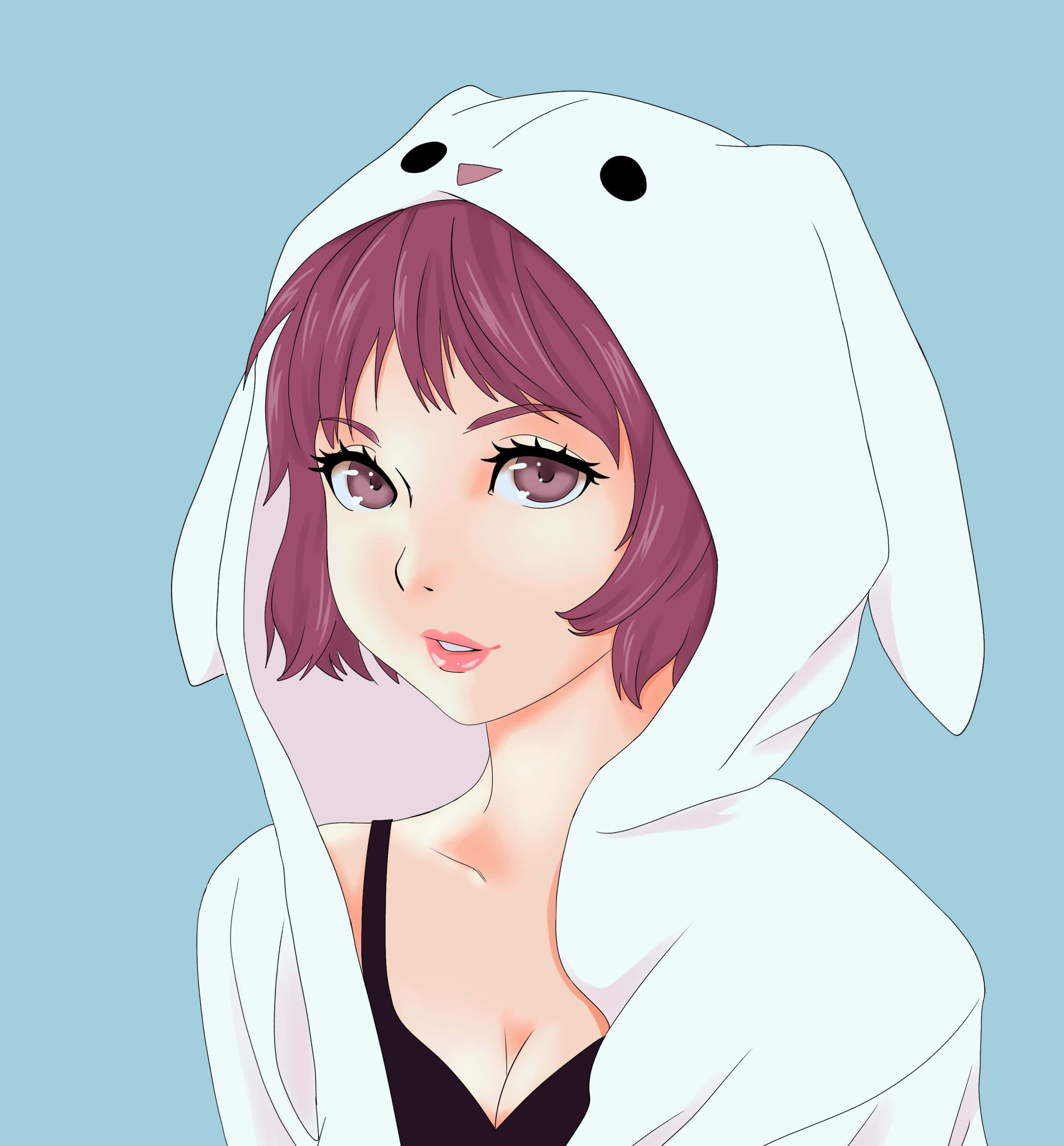 "Bly knus hierdie winter in hierdie stylvolle anime-meisie-trui!" Muurpapier