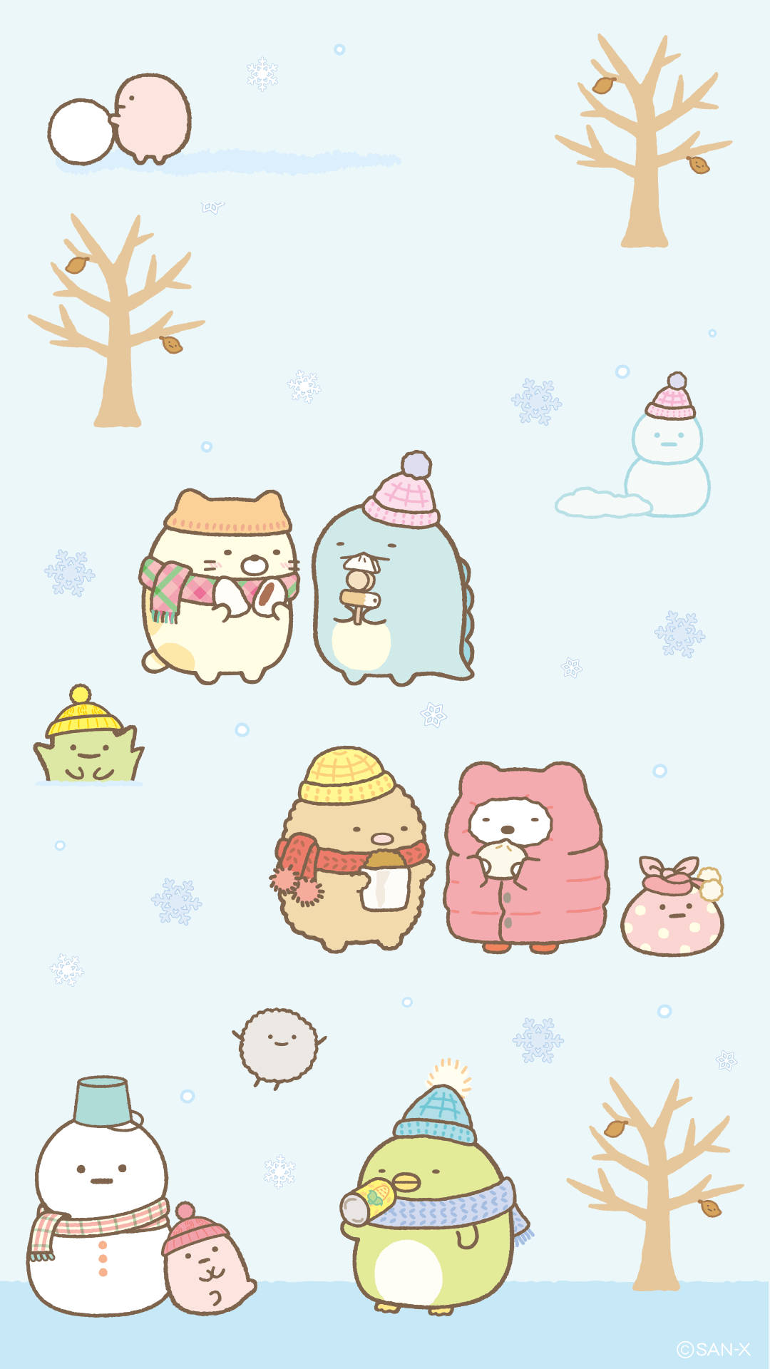 Sumikko gurashi karakters in winter kawaii plakpapier.