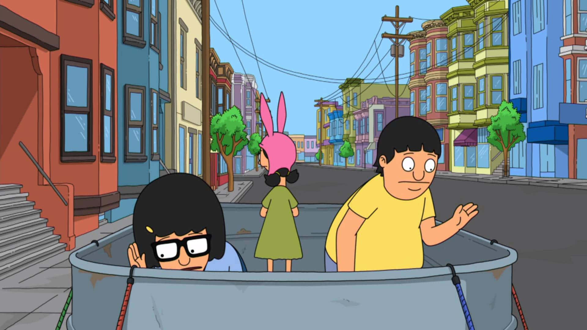 Bob's Burgers Kuns: Bob en Sy Gesin in Hul Burgerwinkel Muurpapier