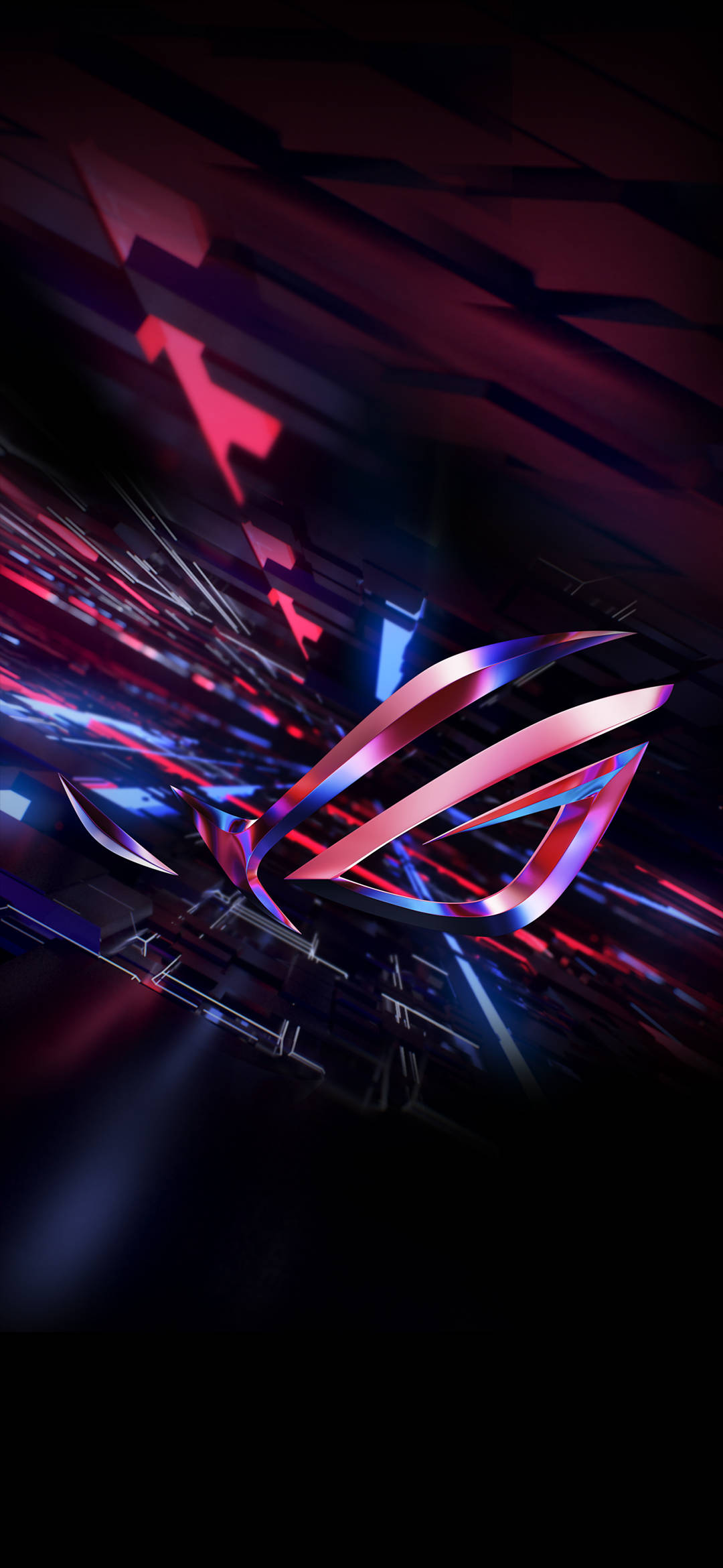 Boeiende rooi 3D Asus ROG-foon met gloeiende logo Muurpapier