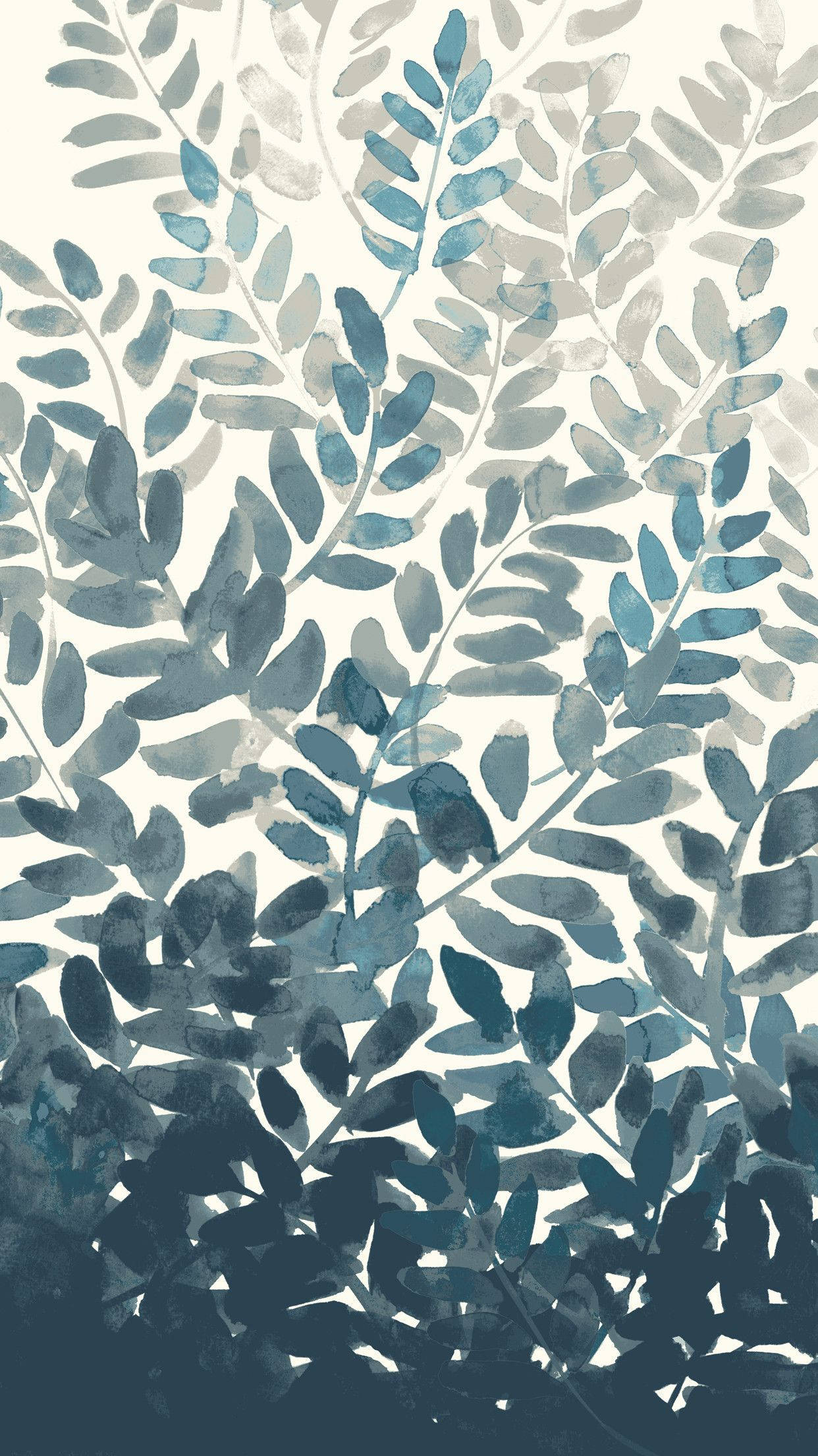 Boho-estetiese Blou Waterverfblare Muurpapier