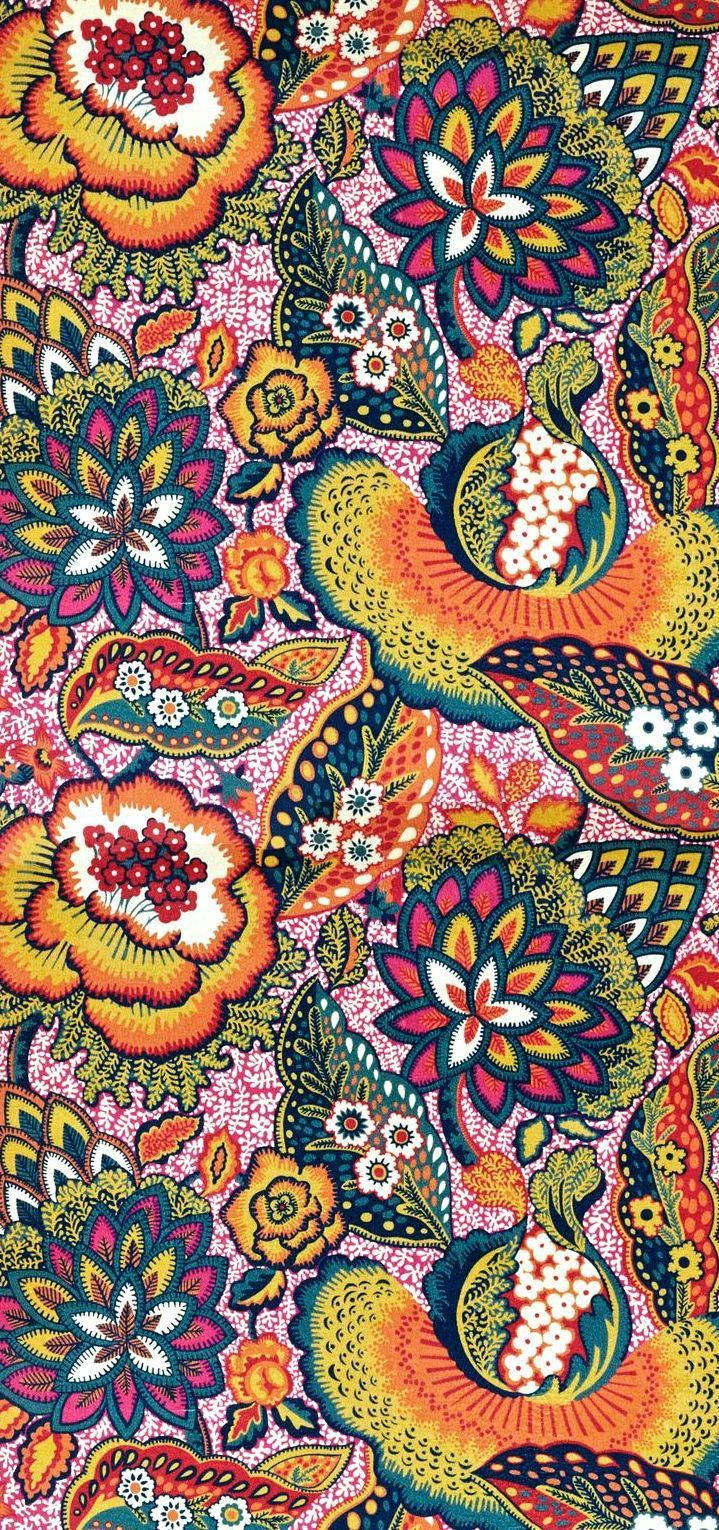 Boho-estetiese Lewendige Blompatrone Muurpapier