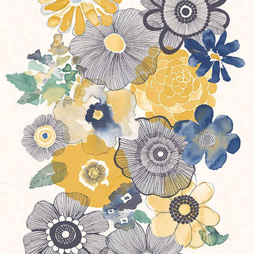 Boho Estetiese Pragtige Blomme Tekening Muurpapier