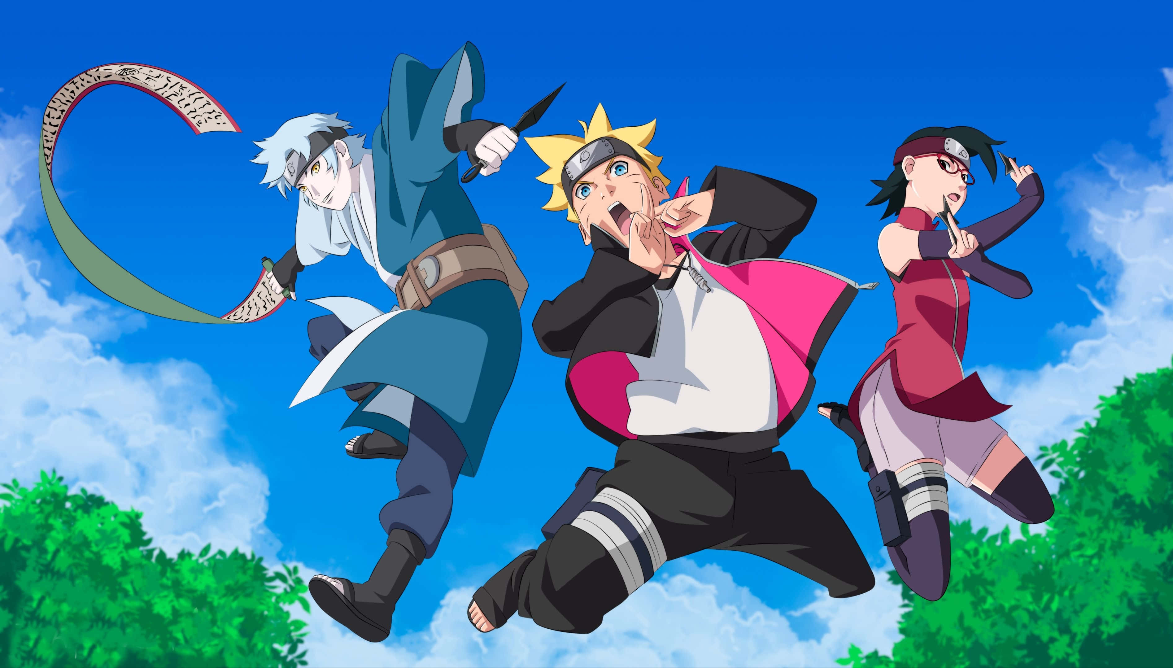 Boruto Gelukkige Karakters Prent Muurpapier