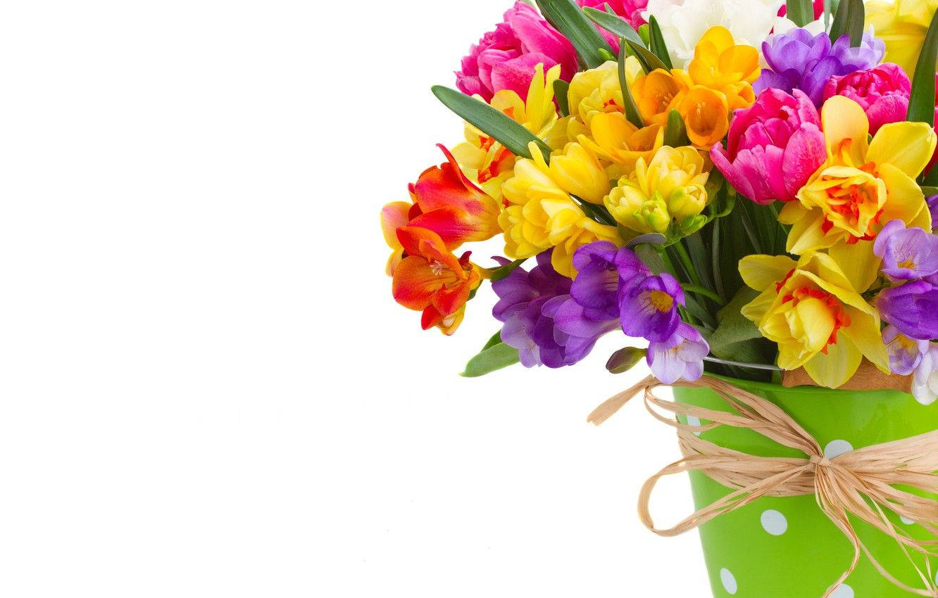 Bouquet in Groen Vaas Muurpapier