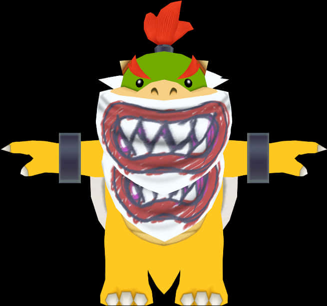 Bowser Spotprentkarakter Oop Mond Muurpapier