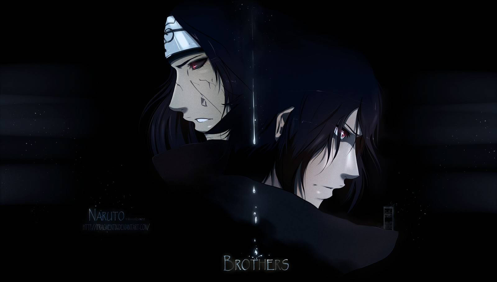 Swart agtergrond van Sasuke en Itachi Uchiha.