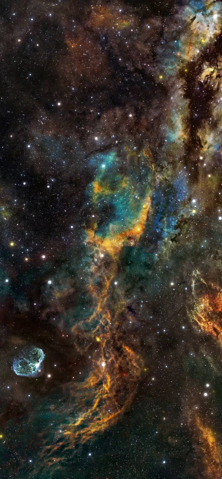 Bruin, Blou en Oranje Galaxy Lewendig Muurpapier