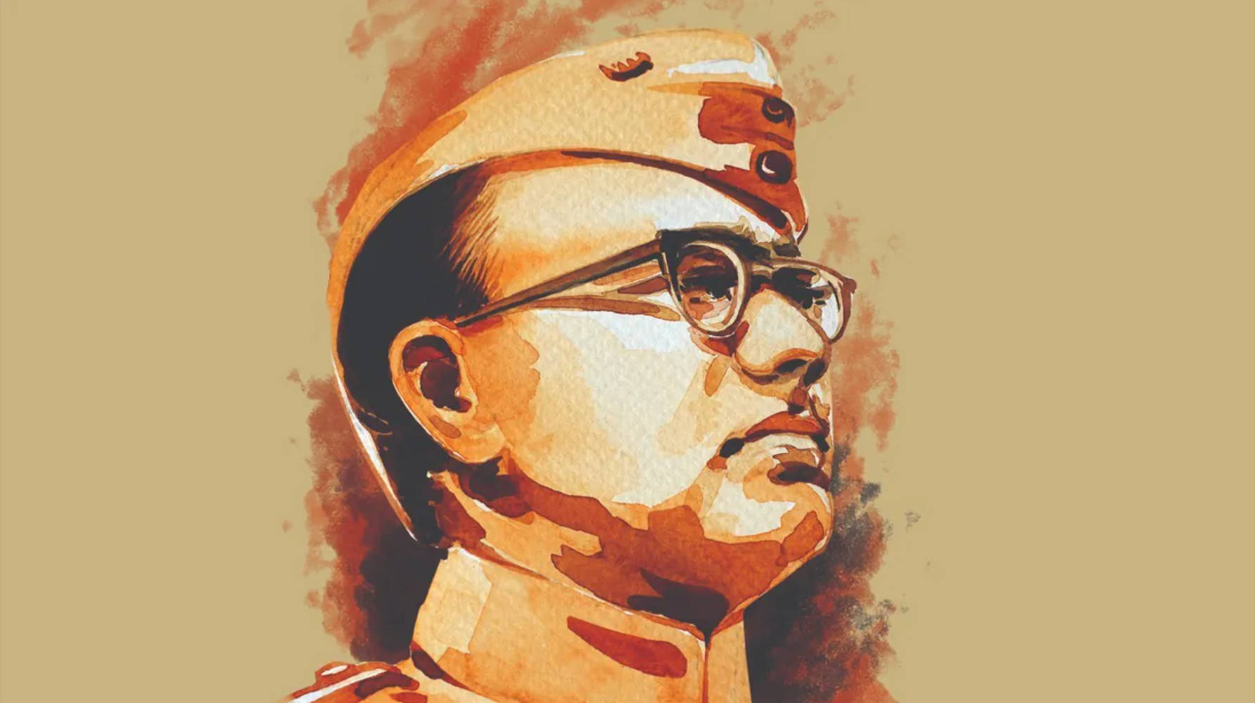 Bruin en Brons Portret van Netaji Bose Muurpapier
