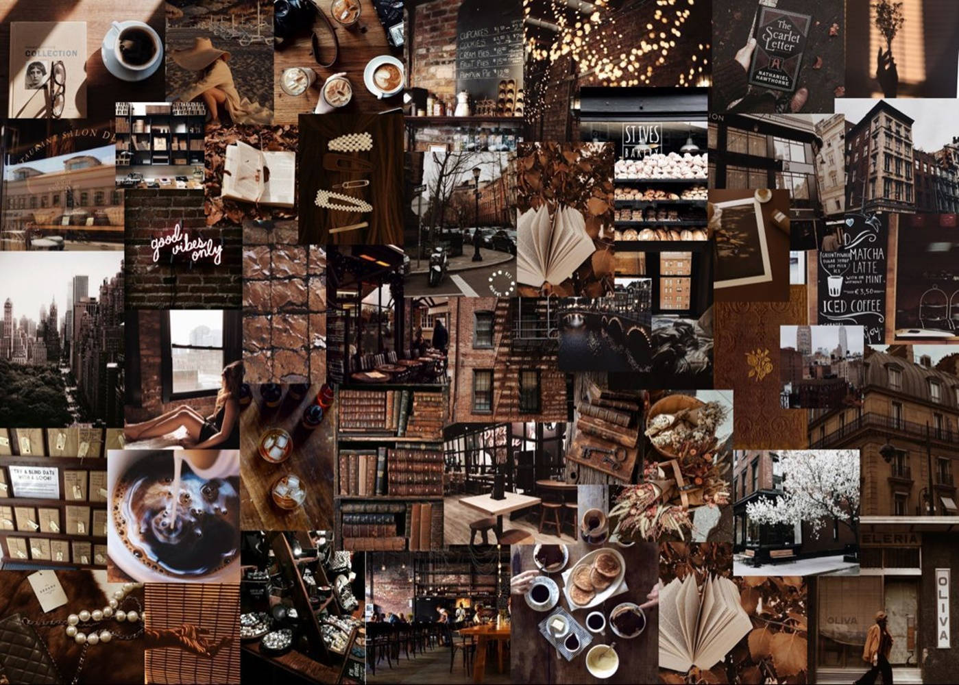 Bruin Estetiese Foto Stort Collage Skootrekenaar Muurpapier