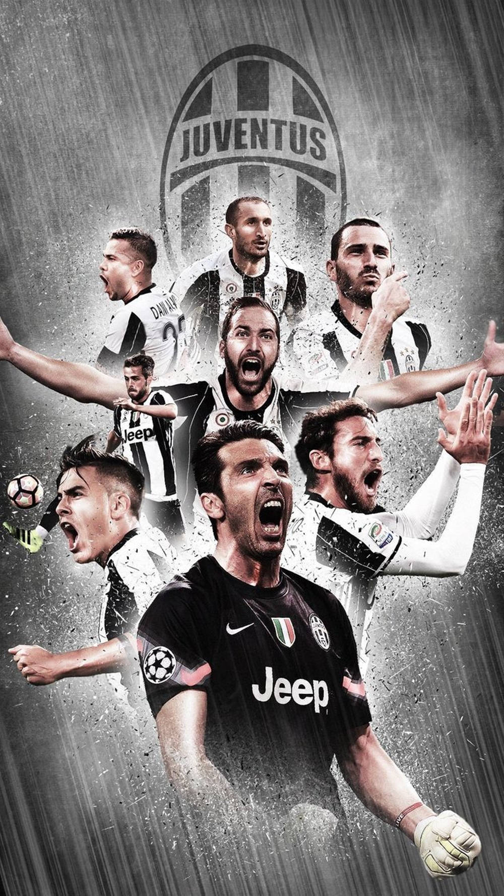 Brullende Juventus Sokkerspelers Illustrasie Muurpapier