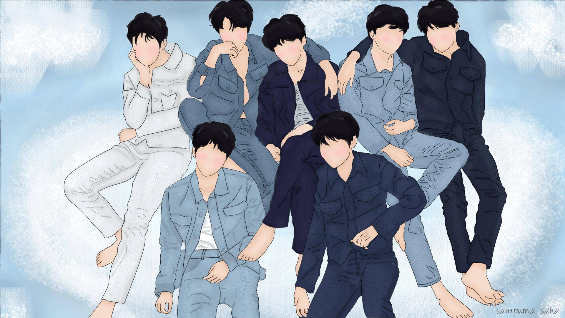 BTS 2020 Geanimeerde Kuns Muurpapier