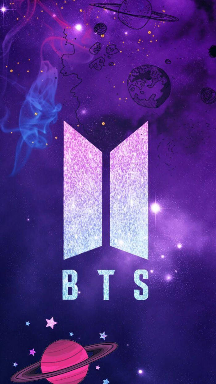BTS Galaxy-logo met Planeet Muurpapier