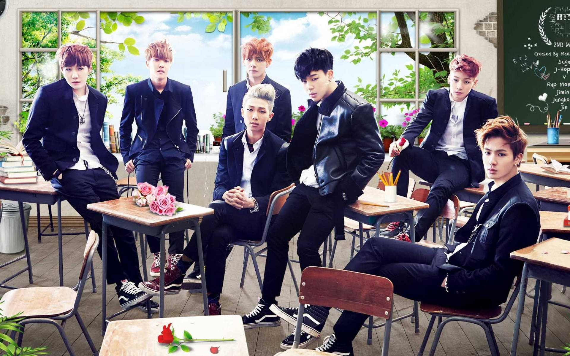 BTS Groepsfoto in Klaskamer Muurpapier