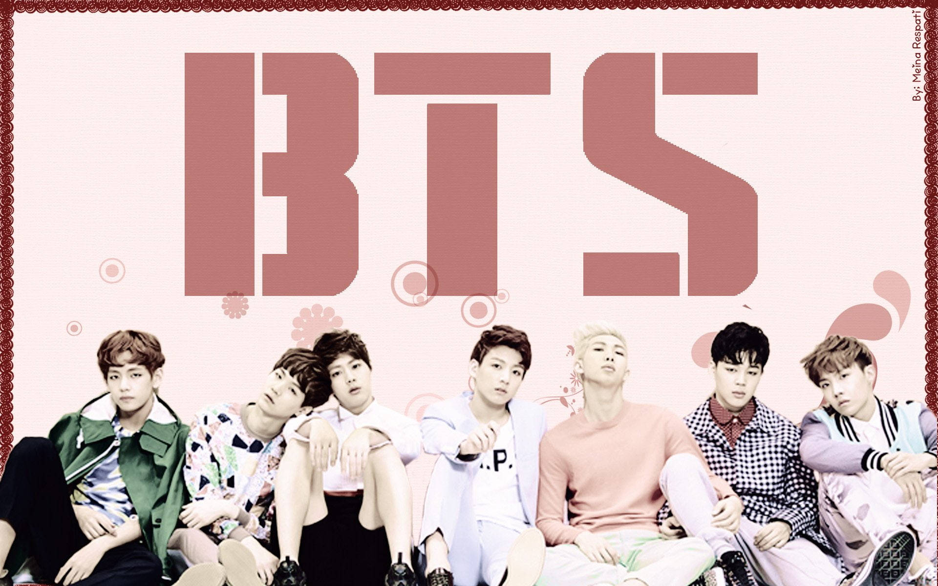 BTS-groepsfoto in Pienk Muurpapier