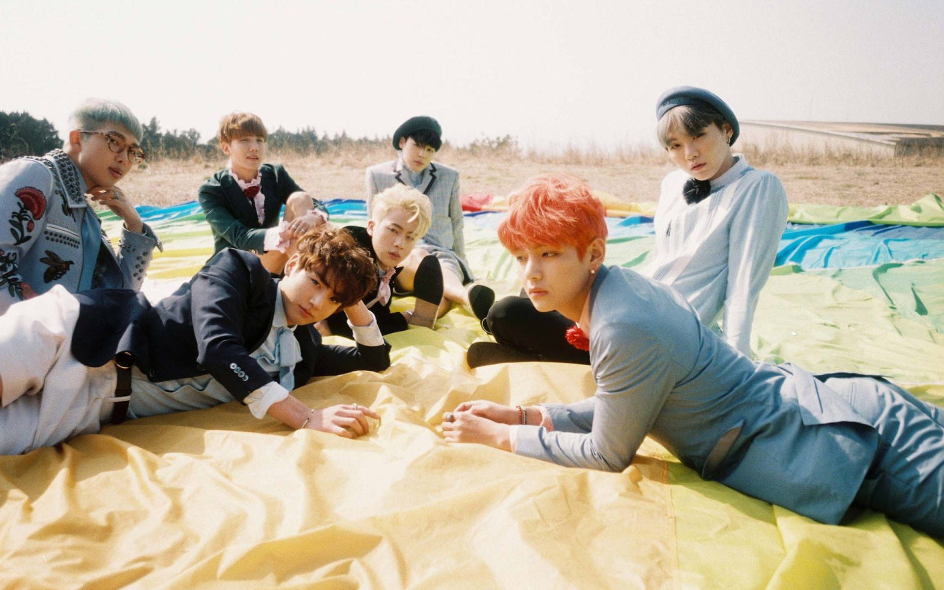 BTS Groepsfoto In Veld Muurpapier