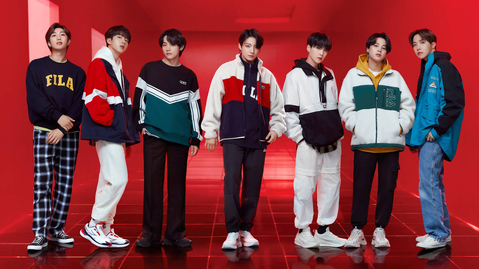 BTS-groepsfoto vir Fila Muurpapier