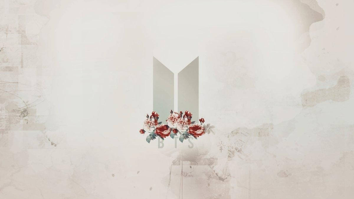 BTS-logo met blomme skootrekenaar Muurpapier