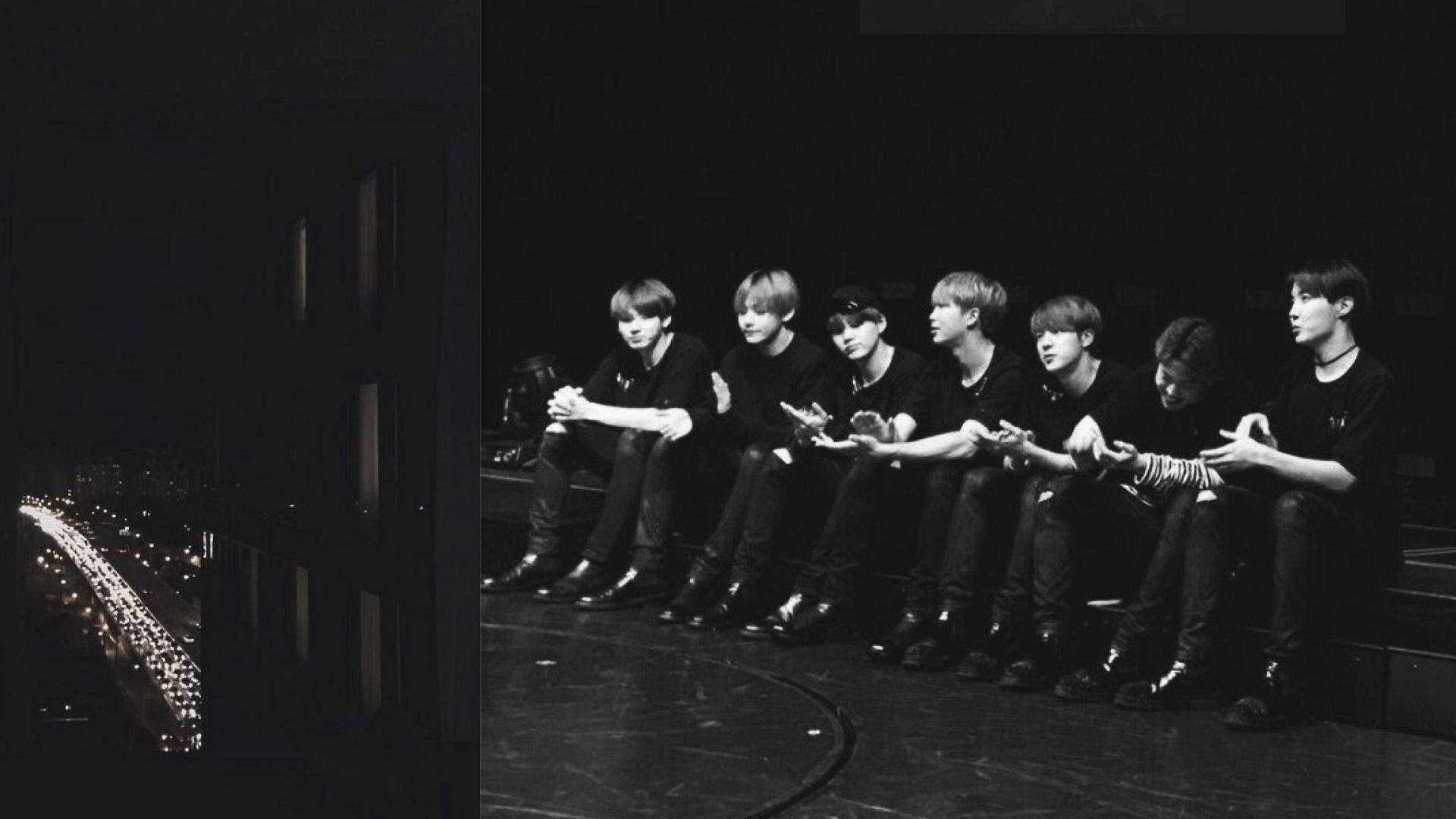 BTS Swart en Wit Agter die Skerms Foto Skoonlaptop Muurpapier