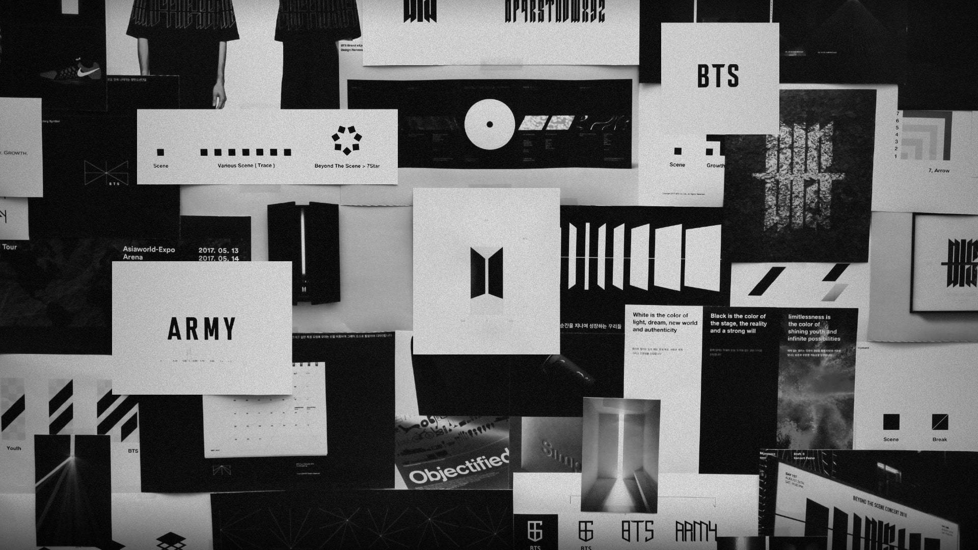 BTS Swart Estetiese Logo Collage Muurpapier