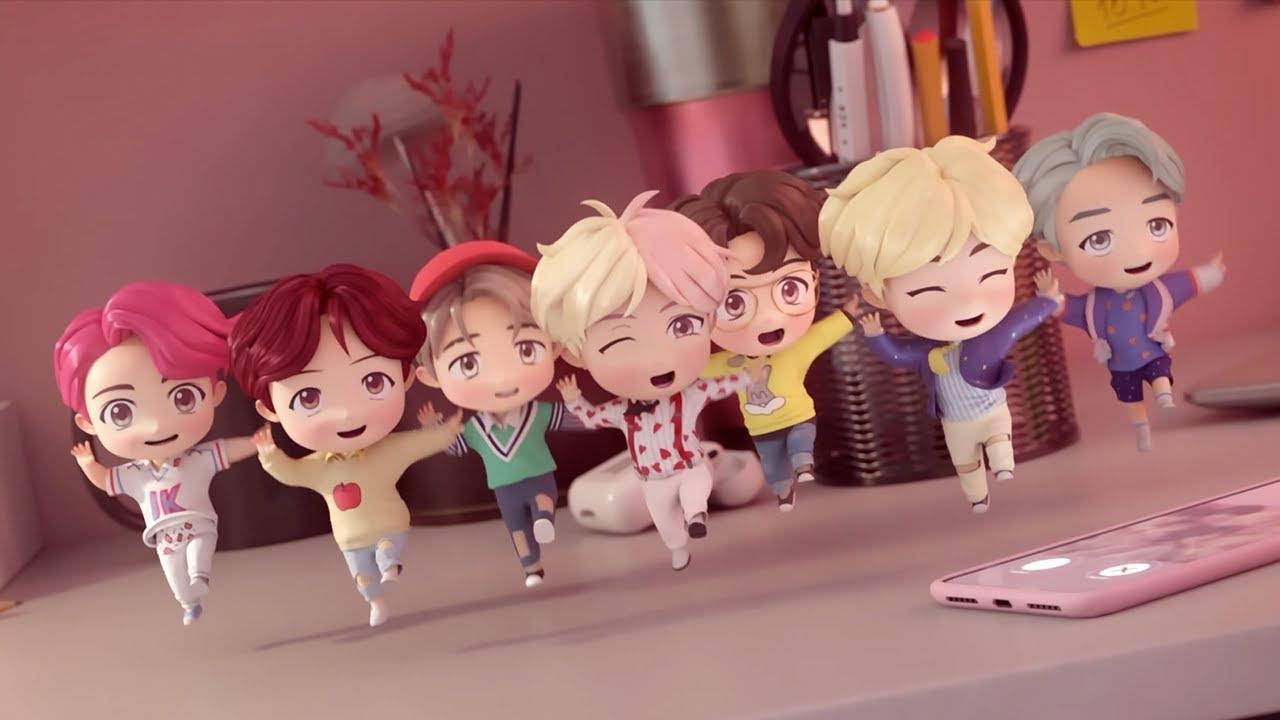 BTS TinyTAN Karakters Dansende Skootrekenaar Muurpapier