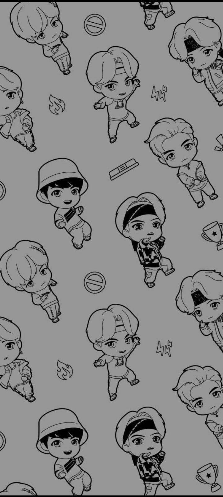 BTS Tinytan Lyn Tekening Muurpapier