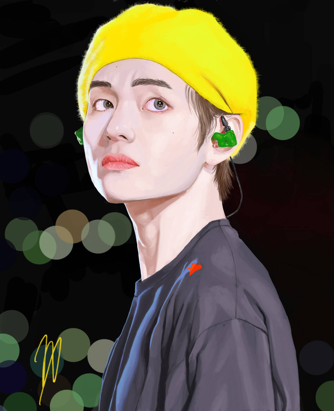 BTS V Geel Baret Kuns Muurpapier