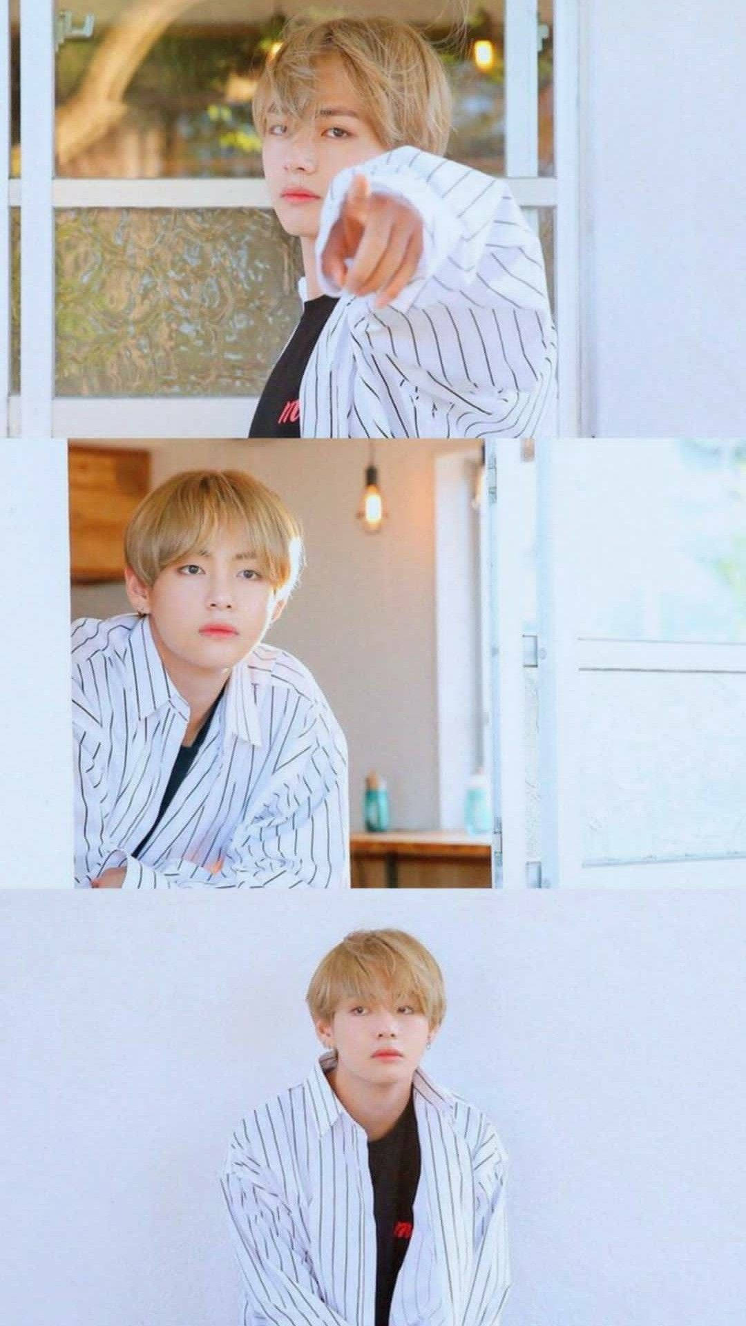 BTS V Wit Collage Muurpapier