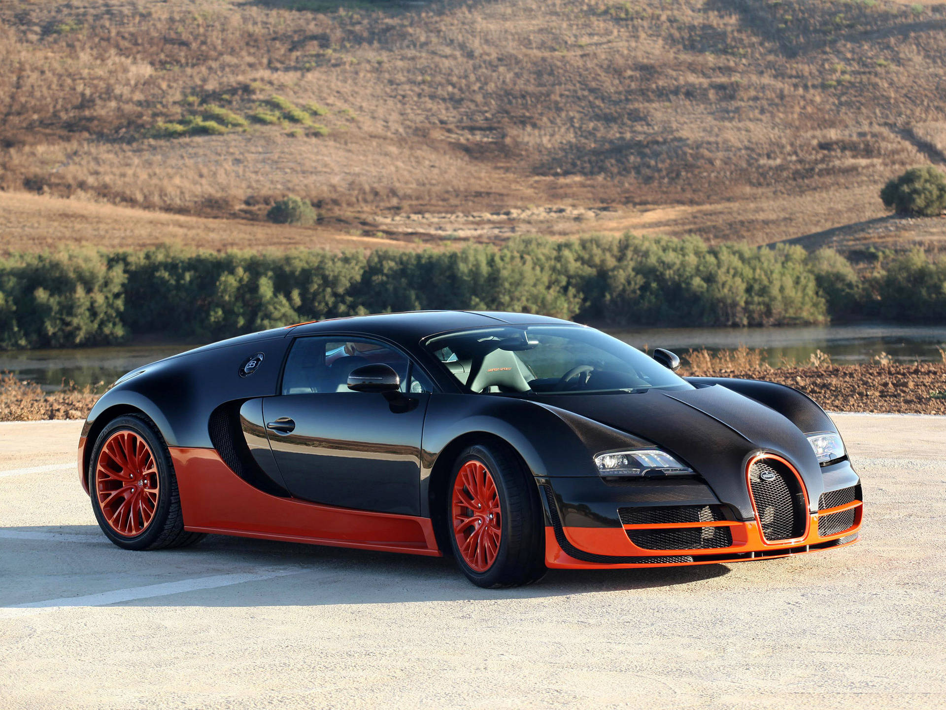 Bugatti Veyron Buitenshuis Geparkeer Muurpapier