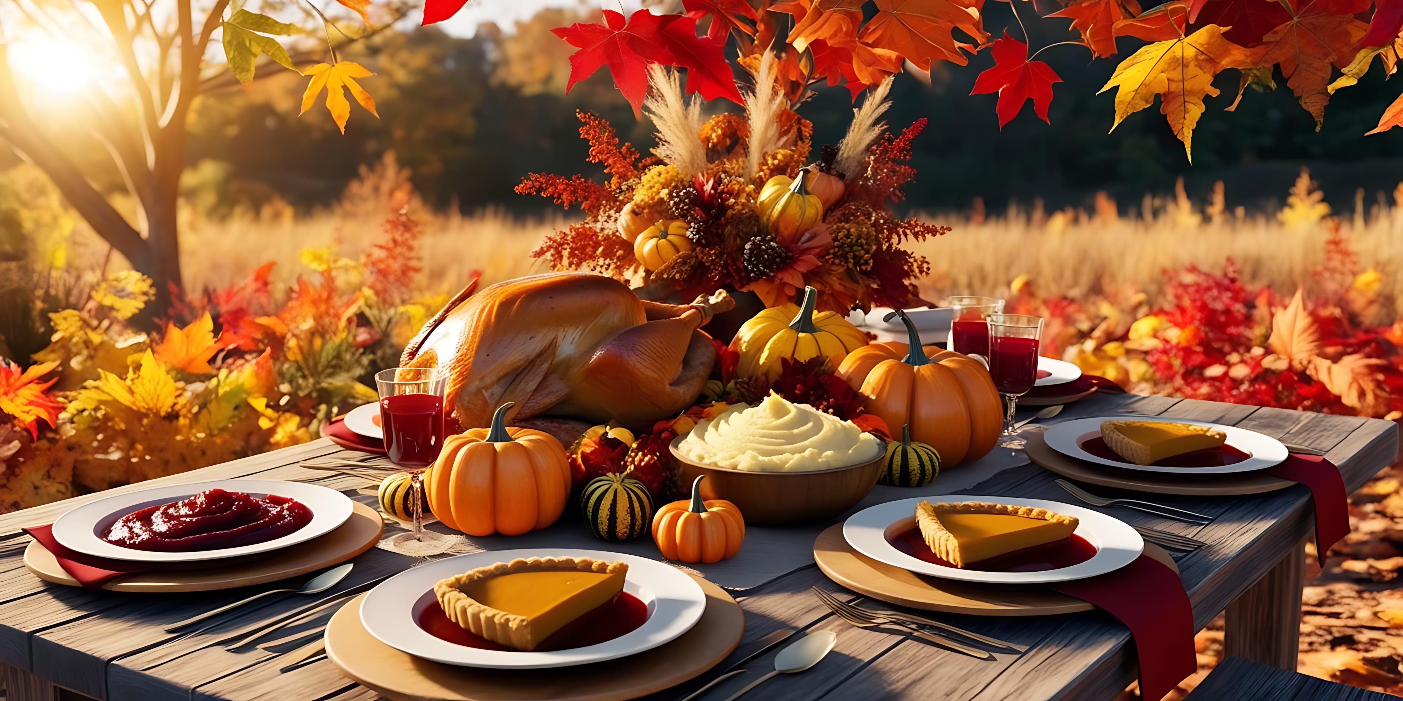 Buitelug Thanksgiving-dinee tafel Muurpapier