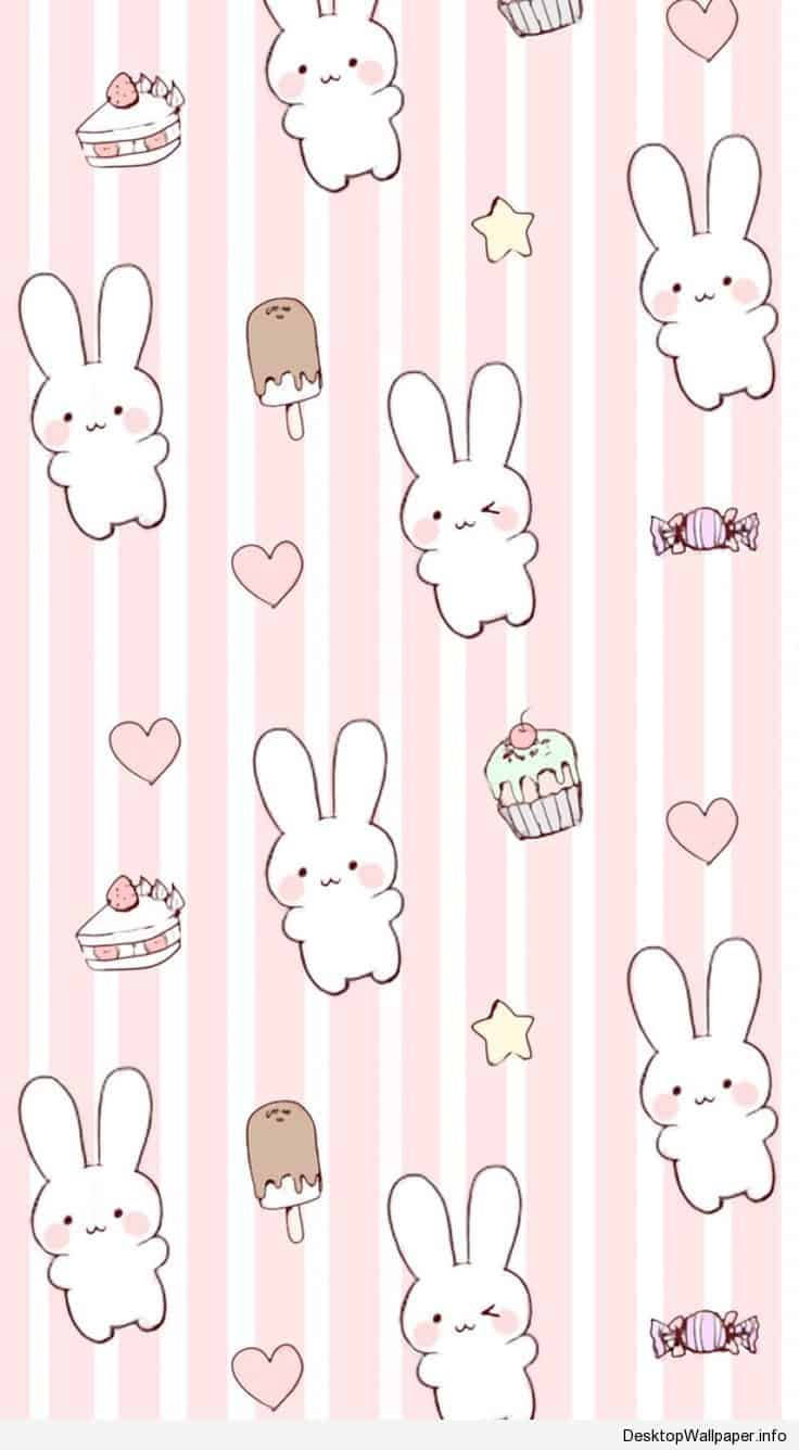 Bunny-lekkergoed Collage Op Kawaii Pienk Agtergrond Muurpapier