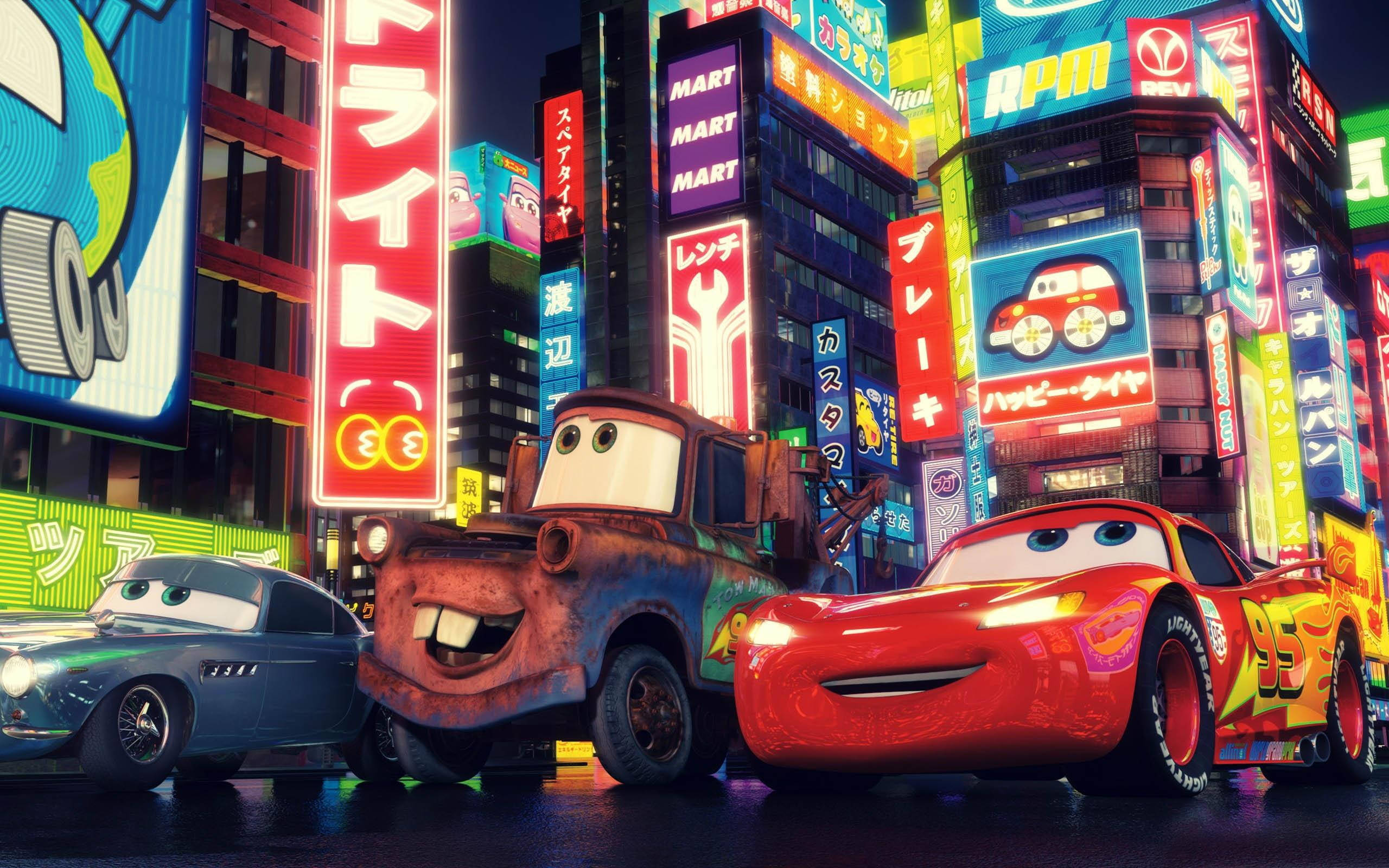 Cars 2 Tokio Straatte Muurpapier