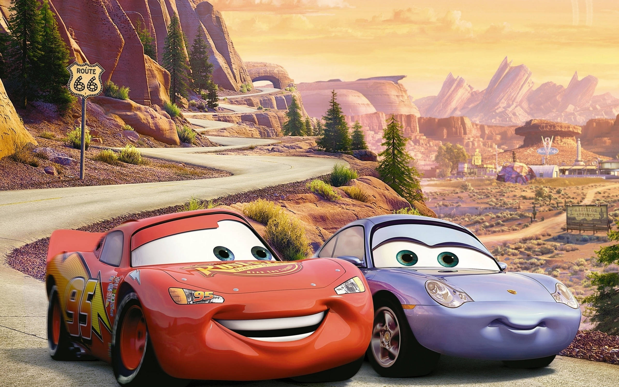 Cars Lightning McQueen en Rainie Muurpapier