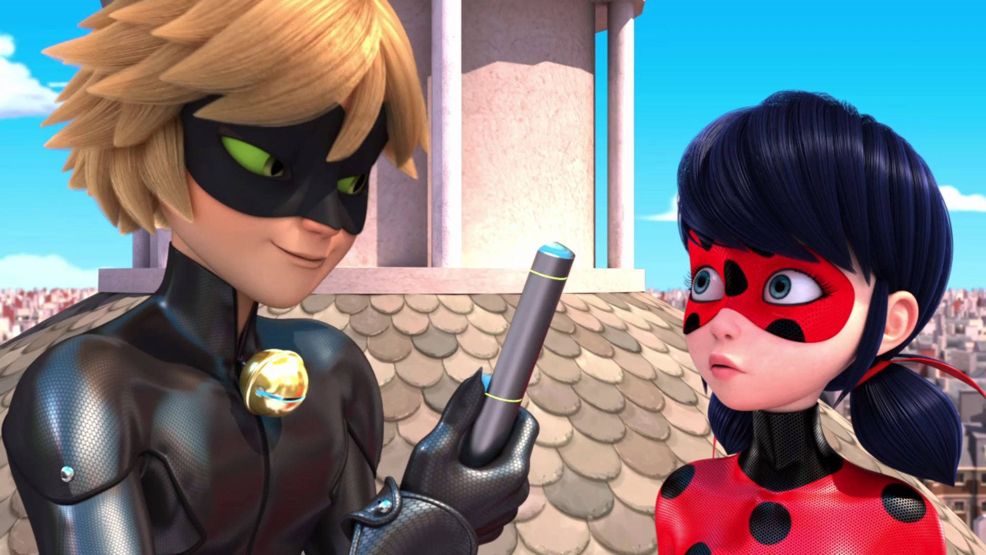 Cat Noir en Ladybug Praat Muurpapier