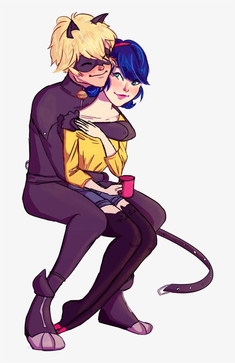 Cat Noir en Marinette Muurpapier