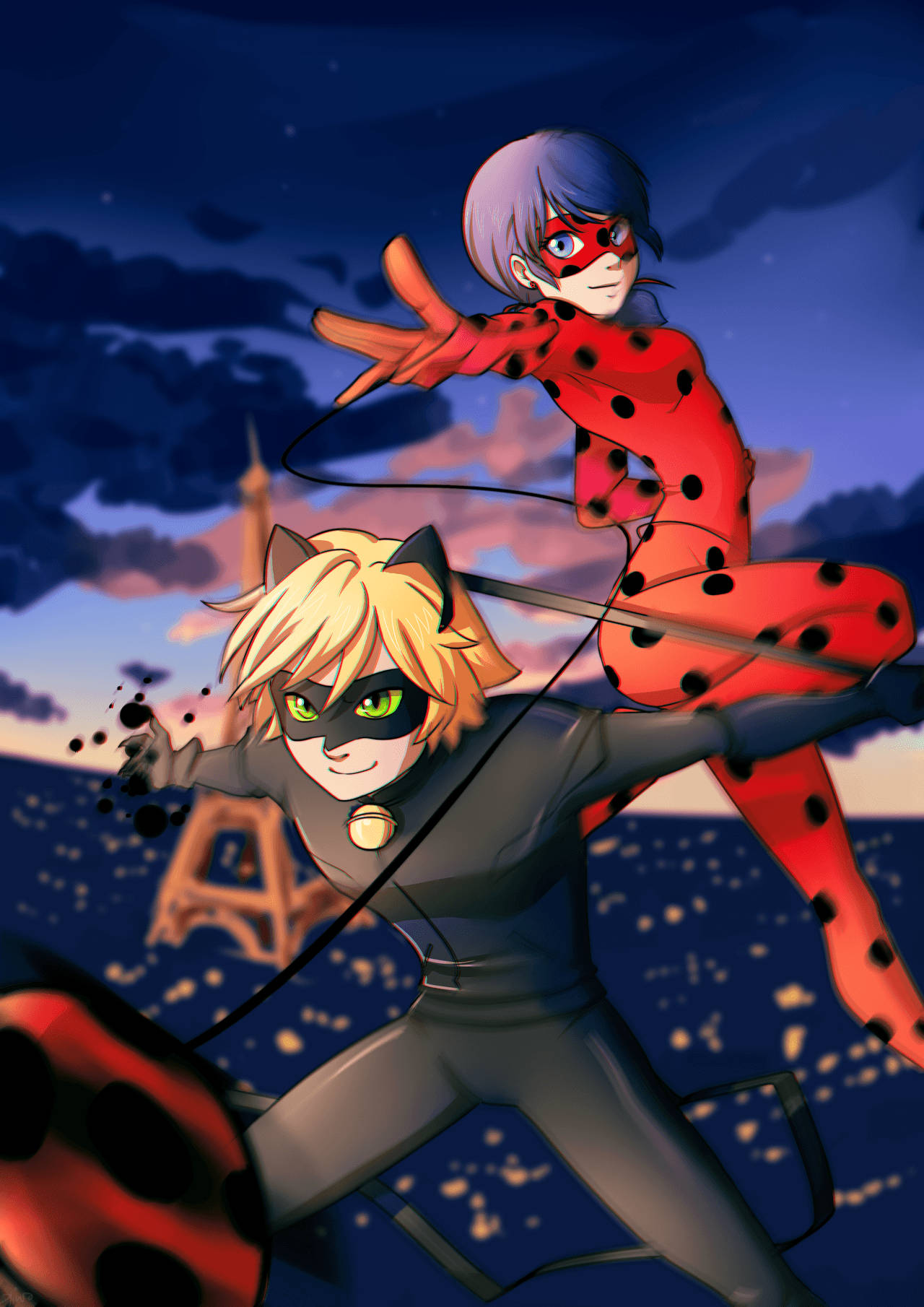 Cat Noir in Aksie Muurpapier