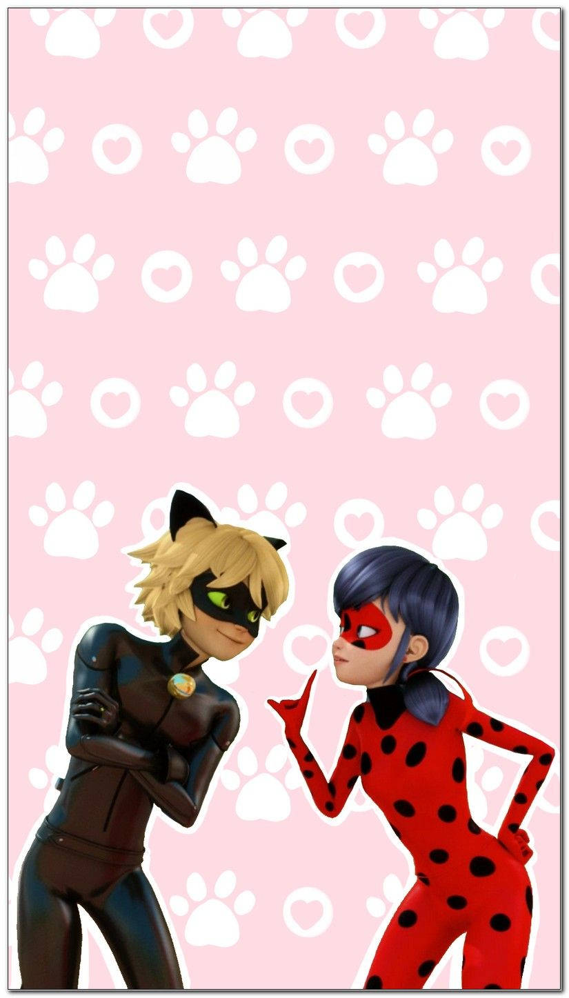 Cat Noir Pote en Hart Muurpapier