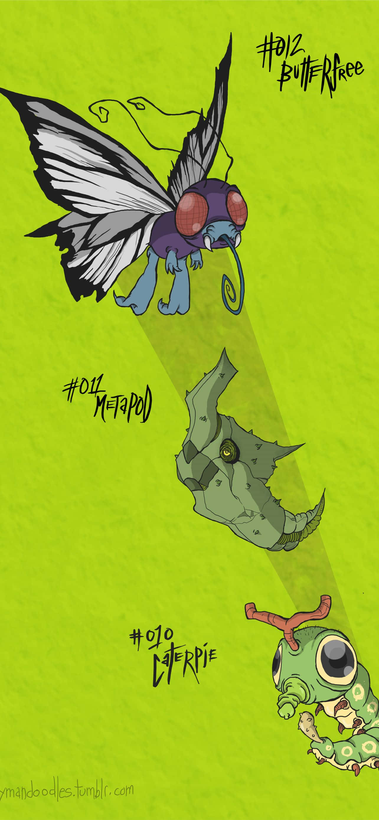 Caterpie, Metapod en Butterfree Groen Estetiese Foon Muurpapier
