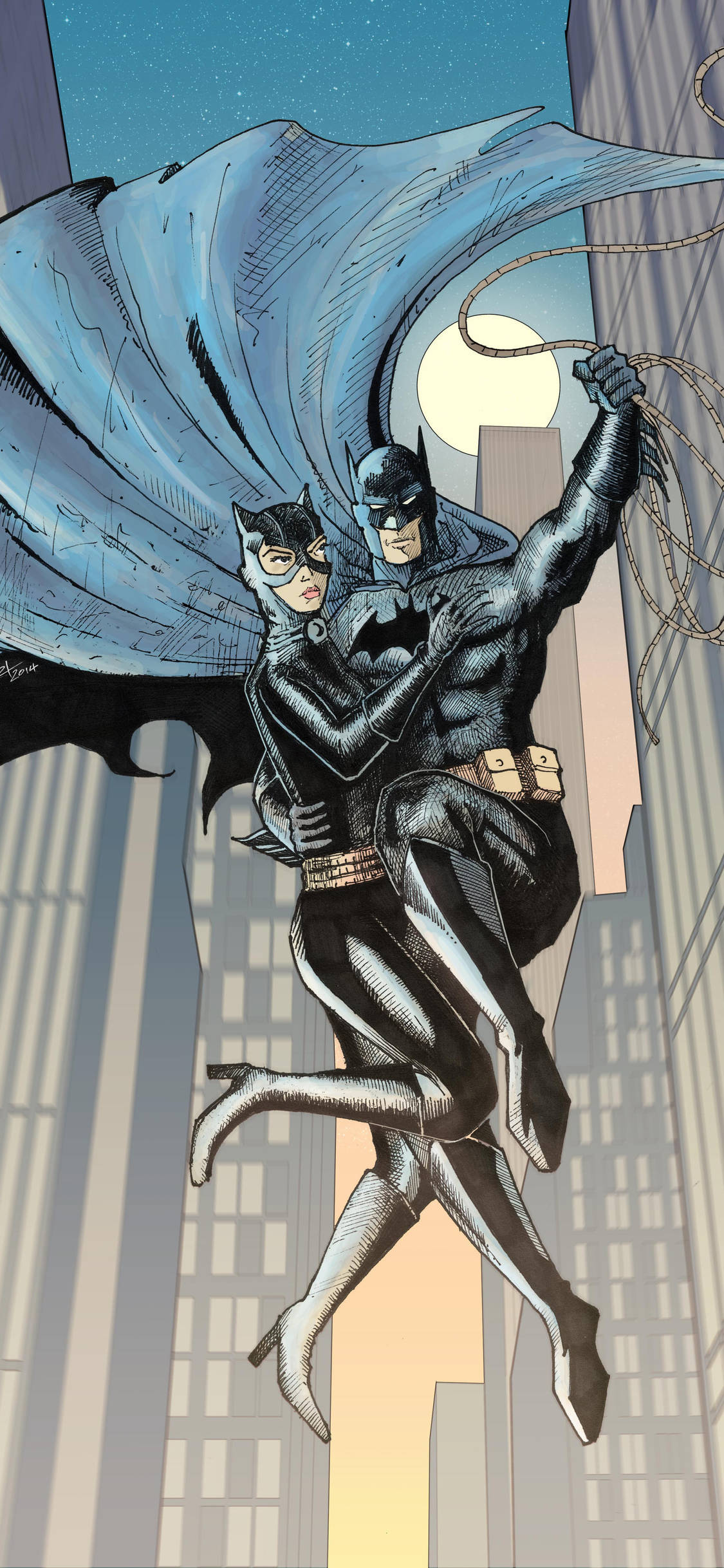 Catwoman En Batman Vlieg Muurpapier