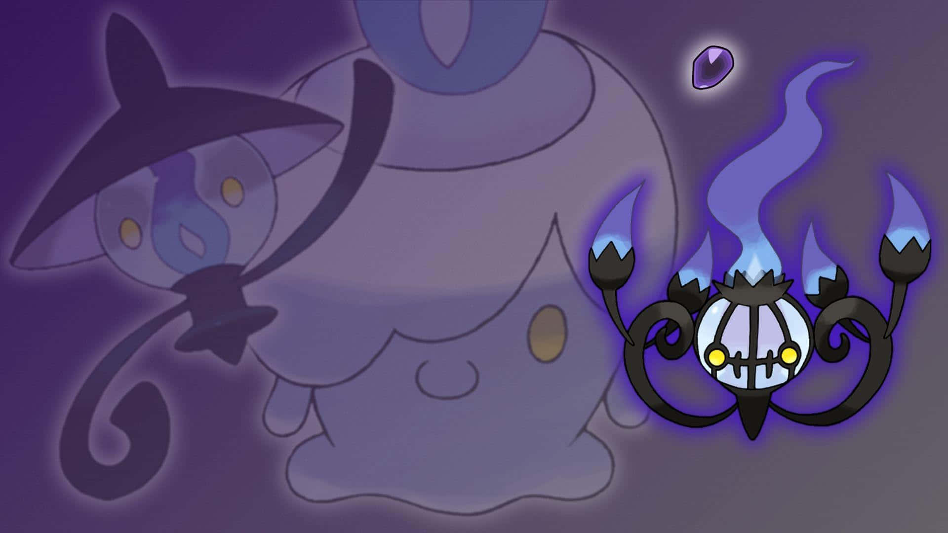 Chandelure Met Silhoeët Van Lampent En Litwick Muurpapier