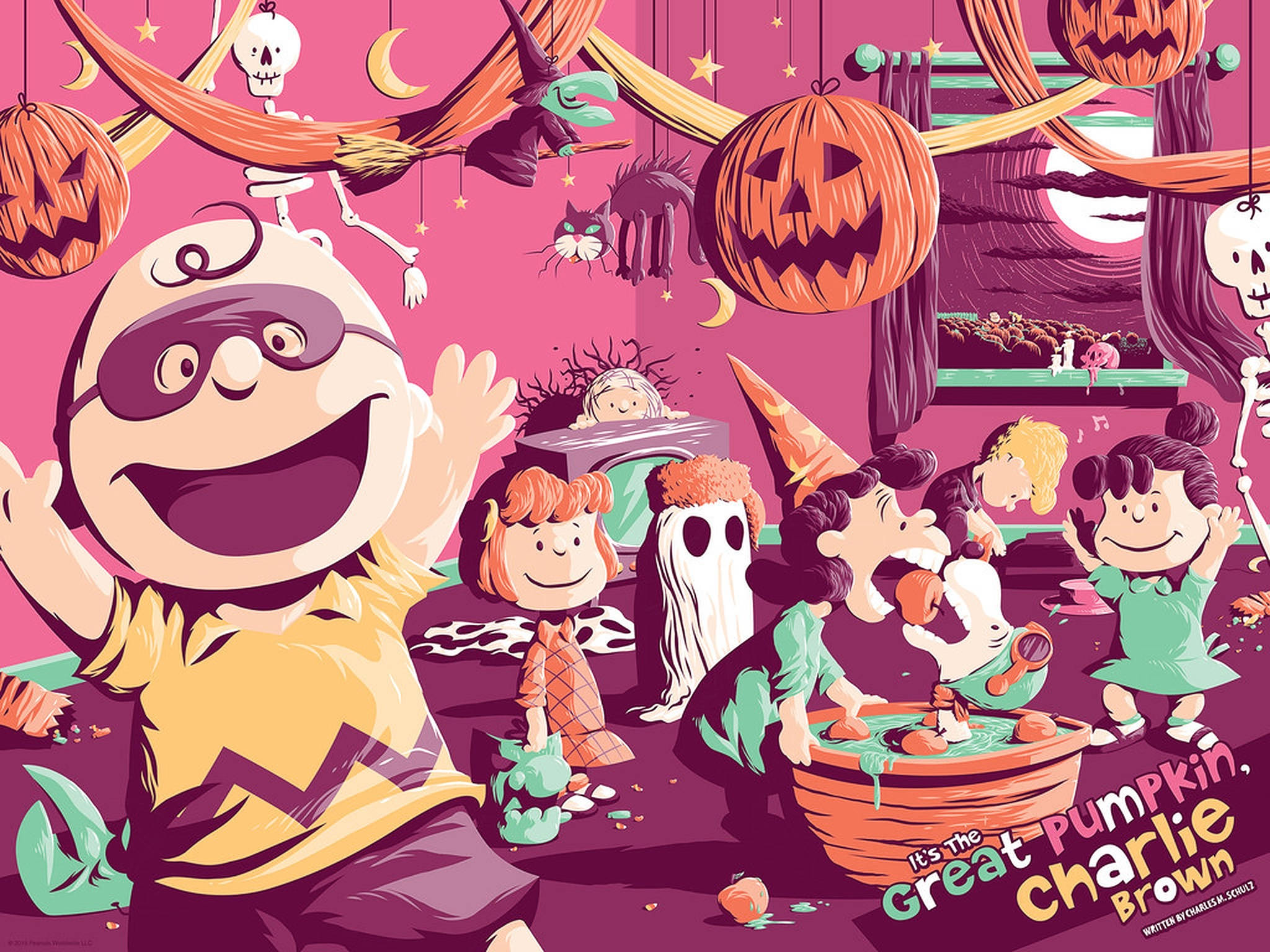 Charlie Brown Pienk Halloween Partytjie Muurpapier